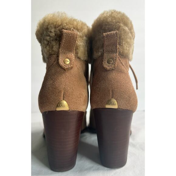 UGG Analise Lace Up Shearling Ankle‎ Booties Size 10 Chestnut - Picture 5 of 15